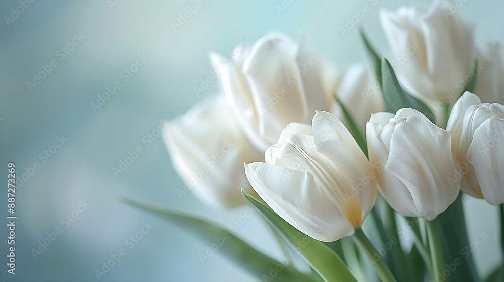 Fototapeta premium Blurred abstract floral background White original closeup tulip in light background : Generative AI