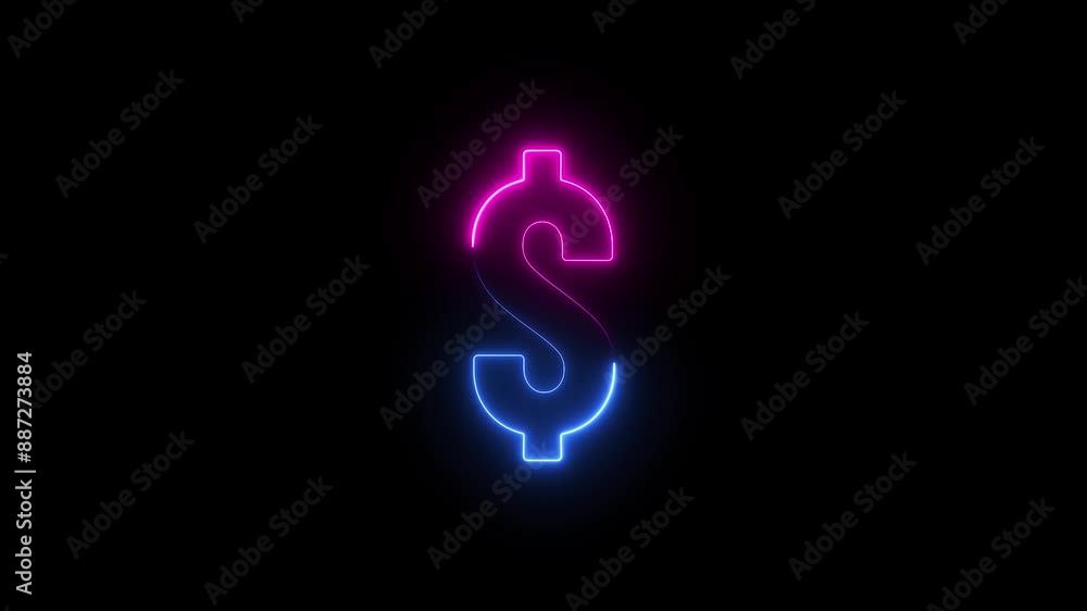 Neon dollar icon ,on a black background. Wealth, Success and Happy concept background animation. Neon dollar icon ,on a black background. Wealth, Success and Happy concept background animation.
