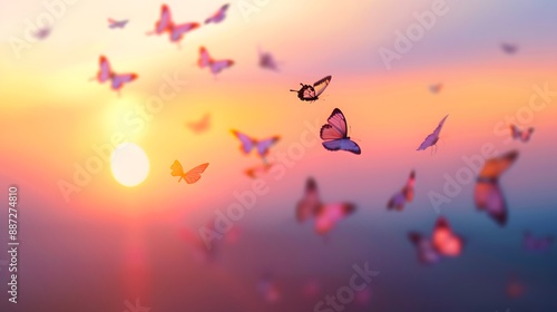 Wallpaper Mural Ethereal Dawn Dream: Surreal Butterflies Flitting in Pastel-Colored Sky Torontodigital.ca