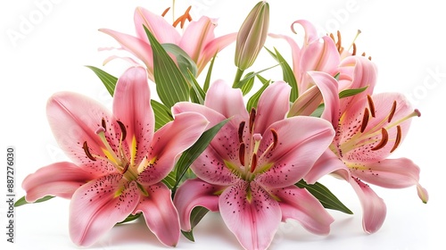 Pink lily flower bouquet isolated on white background for card and decoration : Generative AI © Generative AI