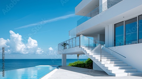 New luxury beach home with custom stairs : Generative AI © Generative AI