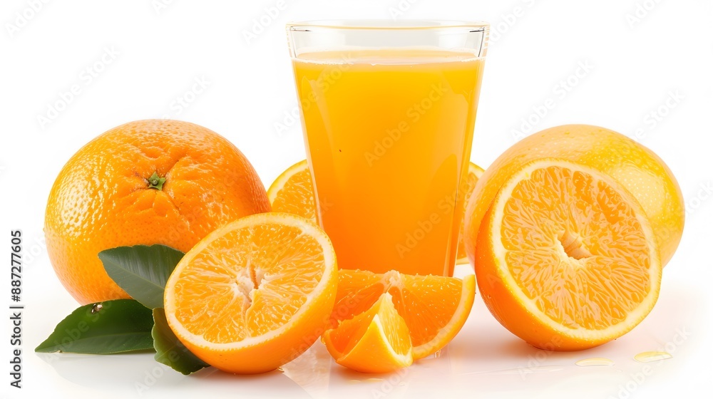 Fresh orange juice with fruits, isolated on white Fresh orange juice with fruits, isolated on white