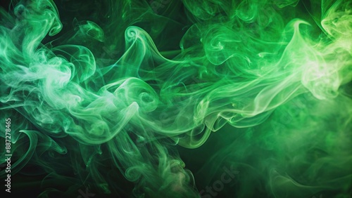 Abstract green background with swirling smoke, haze, eco-friendly, environment, nature, fog
