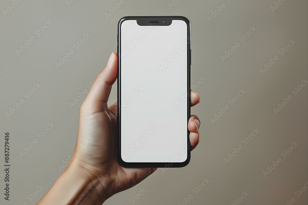 A hand holding a phone with a white screen A hand holding a phone with a white screen
