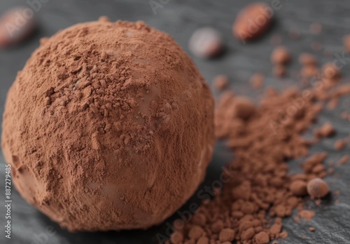 Delicious chocolate truffle on dark background