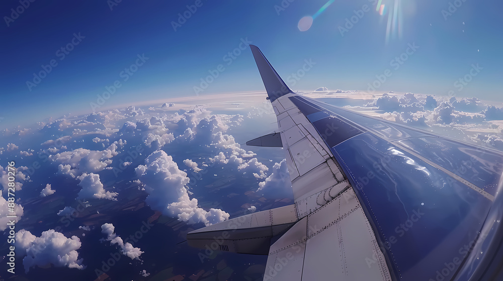 Fototapeta premium Wing viewed from inside an airplane