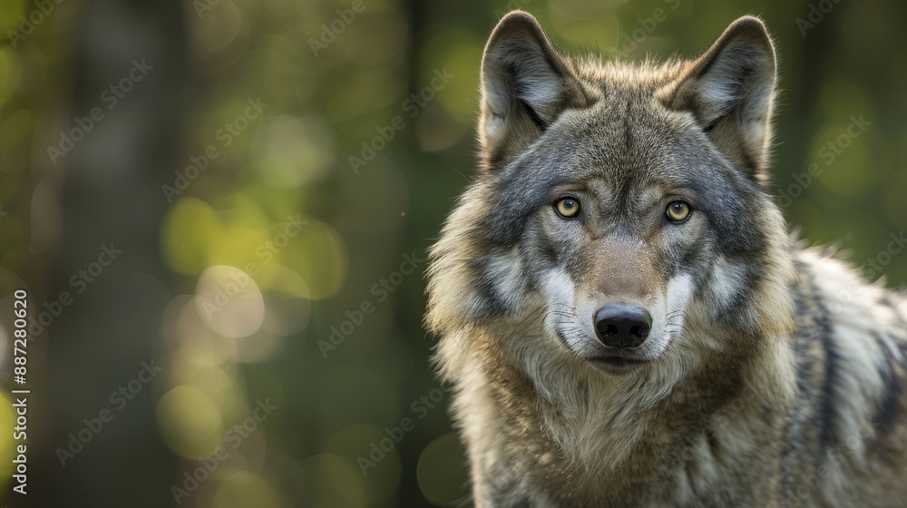 Captive Gray Wolf Canis lupus Portrait in Zoo During Summer Captive Gray Wolf Canis lupus Portrait in Zoo During Summer