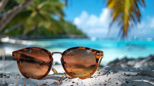 Wallpaper Mural Sunglasses on the beach with tropical background. Torontodigital.ca