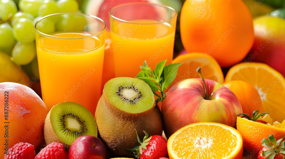 Fresh orange juice with fruits, isolated on white Fresh orange juice with fruits, isolated on white