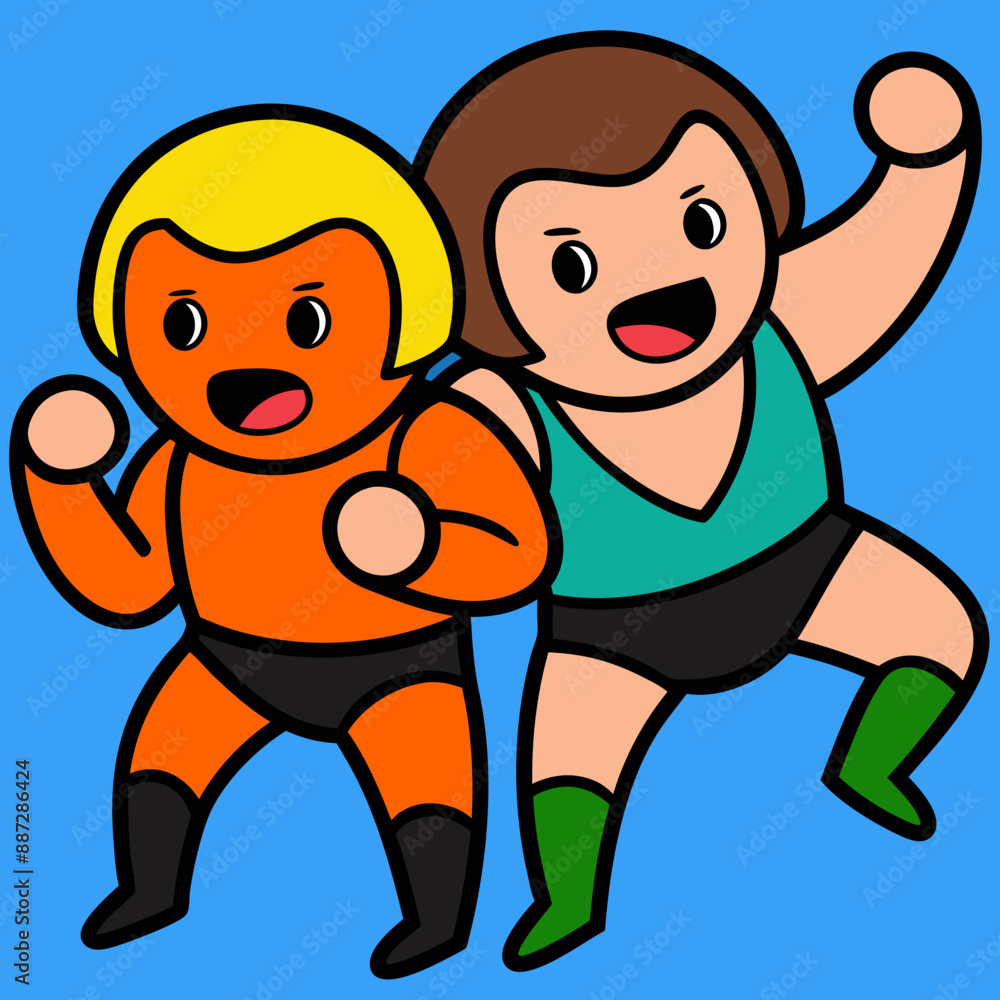 A wrestling clipart with two wrestlers in action vector art illustration A wrestling clipart with two wrestlers in action vector art illustration