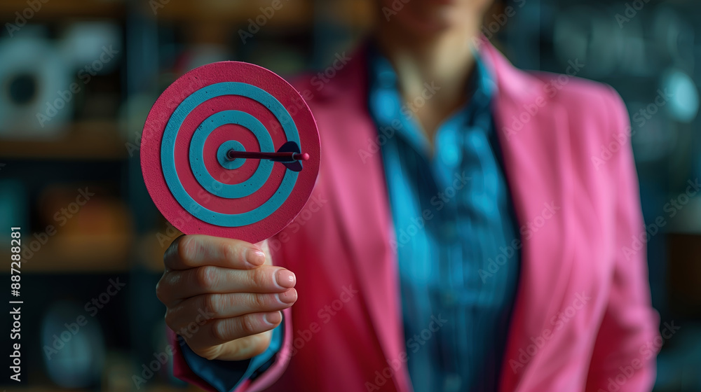 A picture of a businesswoman with year-end objectives and a target icon in her hand, together with digital marketing and management development, banking, investment finance, and good human development A picture of a businesswoman with year-end objectives and a target icon in her hand, together with digital marketing and management development, banking, investment finance, and good human development