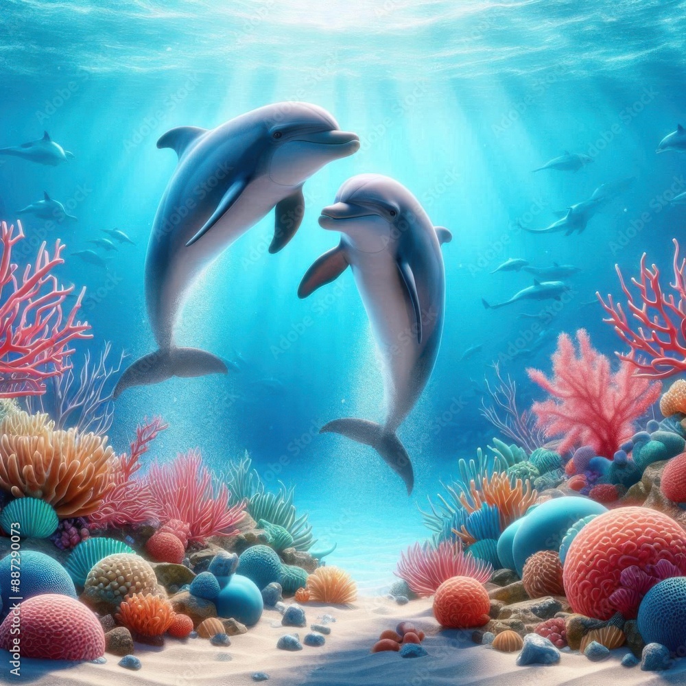 Fototapeta premium two dolphin enjoying in the sea