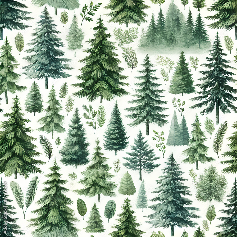 seamless pattern of watercolor pine and spruce hand painted on white background55 seamless pattern of watercolor pine and spruce hand painted on white background55