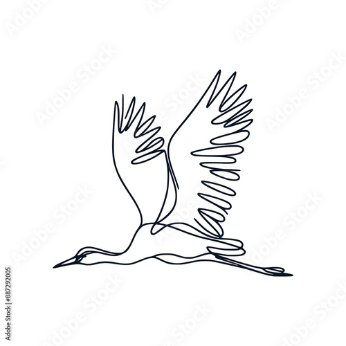flying bird crane line art vector illustration template design