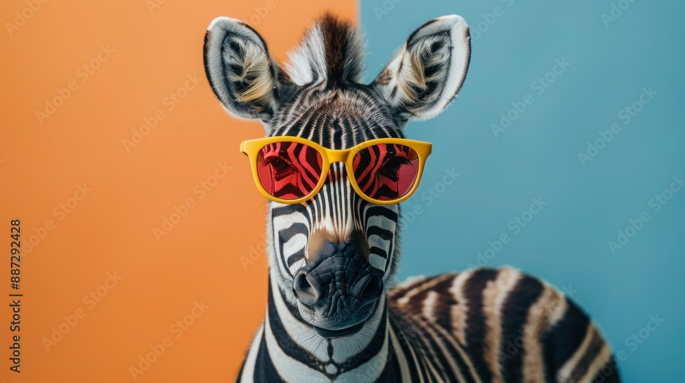 Zebra in Sunglass Shade Glasses on Pastel Background - Creative Animal Concept for Commercial and Editorial Advertisements Zebra in Sunglass Shade Glasses on Pastel Background - Creative Animal Concept for Commercial and Editorial Advertisements