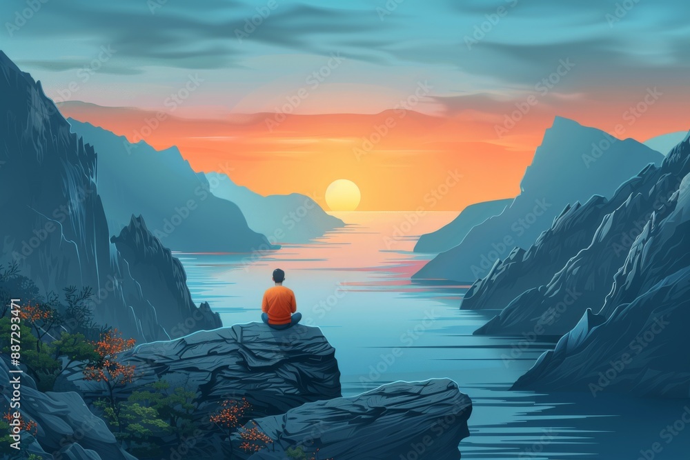 Fototapeta premium Meditation at Sunrise by the Mountains