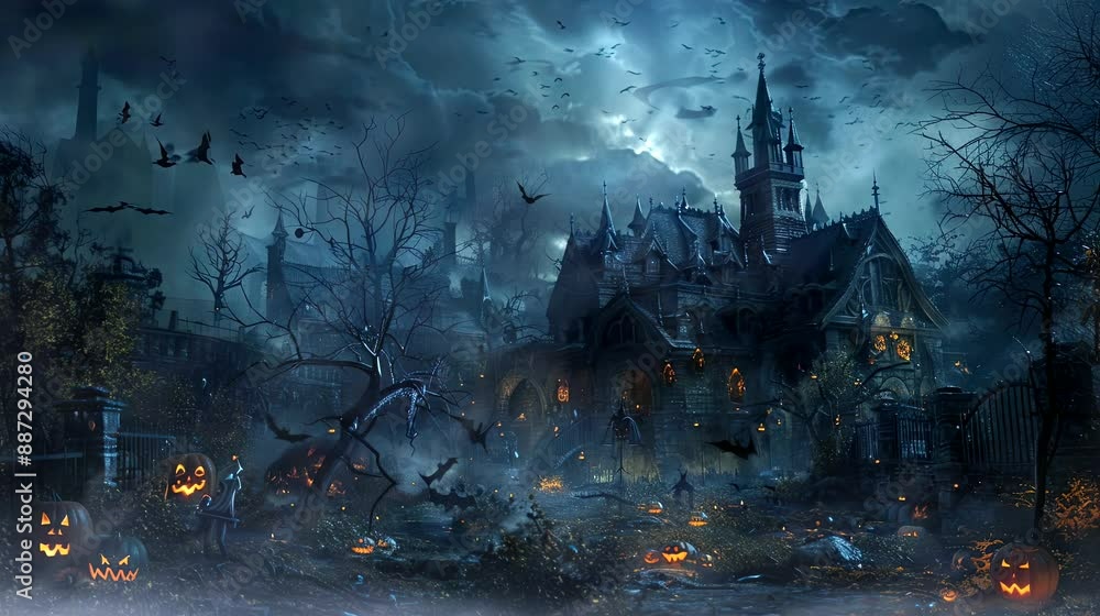As the night deepens, the guests at your Halloween party start noticing strange occurrences. Seamless looping time-lapse virtual 4k video animation background As the night deepens, the guests at your Halloween party start noticing strange occurrences. Seamless looping time-lapse virtual 4k video animation background