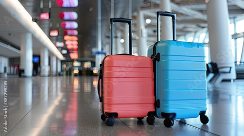 Traveler’s Luggage at Airport Terminal, Ready for Departure