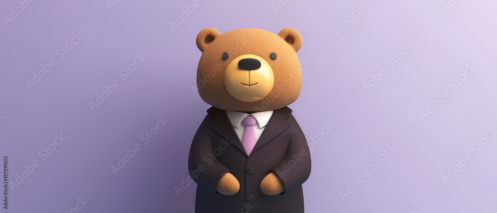 Fototapeta premium Cartoon bear in a trendy blazer and tie standing o 2 bear, teddy, toy, animal, cartoon, love, vector, teddy bear, heart, brown, baby, illustration, isolated, valentine, fun, child, smile, art, funny, 