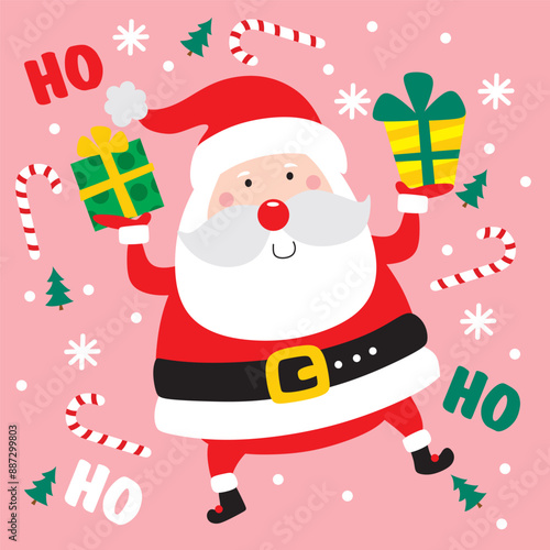 Cute Santa Claus with Christmas gift vector