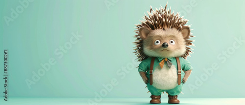 Cartoon hedgehog in a hip outfit with suspenders s 22 2 hedgehog, animal, cute, cartoon, 3d, wildlife, nature, mammal, illustration, porcupine, vector, comic, toy, pets, avatar, spines, garden, funny, photo