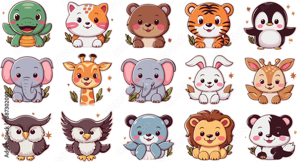 Fototapeta premium Cute Animals Sticker PNG Transparent