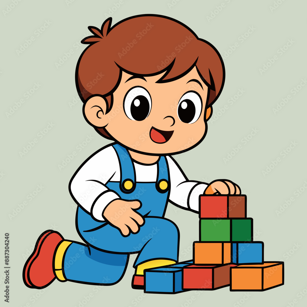 Cute Kid Play In Blocks Vector Art Illustration Cute Kid Play In Blocks Vector Art Illustration