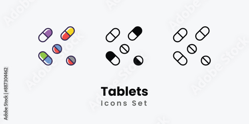 Tablets Icons thin line and glyph vector icon stock illustration