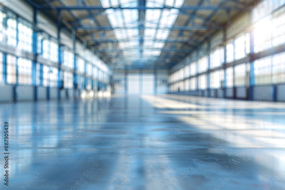 A large, empty building with a blue roof A large, empty building with a blue roof
