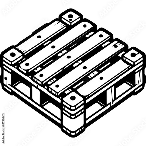 Warehouse wooden pallet in monochrome. Simple minimalistic vector in black ink drawing on transparent background