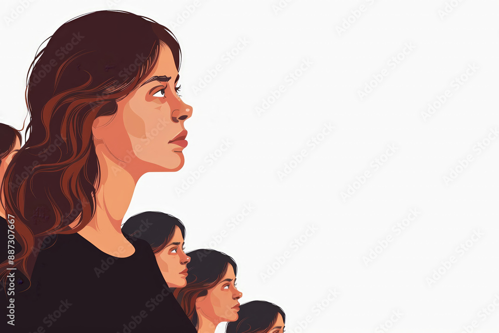 Fototapeta premium Sad woman in a choir vector white background 222 couple, woman, love, people, face, family, beauty, person, silhouette, boyfriend, vector, two, hair, head, romance, smile, men, relationship, profile, 