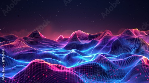 Abstract Digital Landscape with Glowing Lines and Points