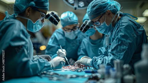 A group of doctors perform a surgical procedure in a state-of-the-art operating room. Surgery in a hospital