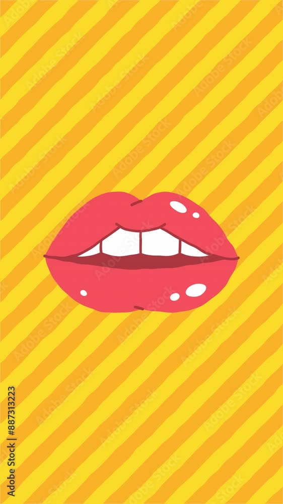 Sexy biting female lips on background with yellow orange stripes. Abstract background Sexy biting female lips on background with yellow orange stripes. Abstract background