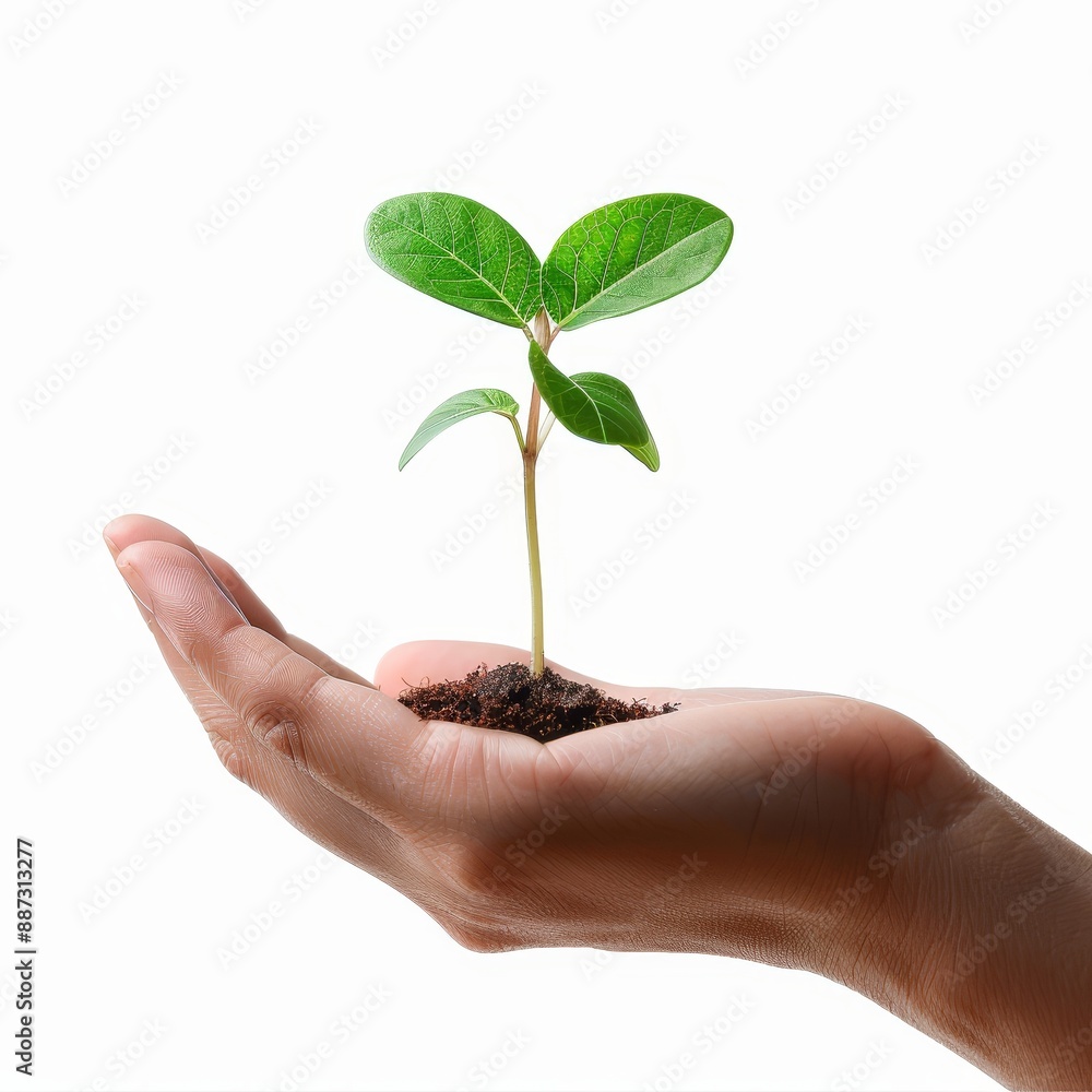 A close-up of a hand holding a small green plant seedling with soil, symbolizing growth, nurturing, and environmental care. A close-up of a hand holding a small green plant seedling with soil, symbolizing growth, nurturing, and environmental care.