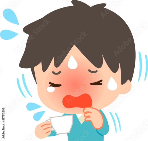 飲み物でむせて苦しんでいる男性