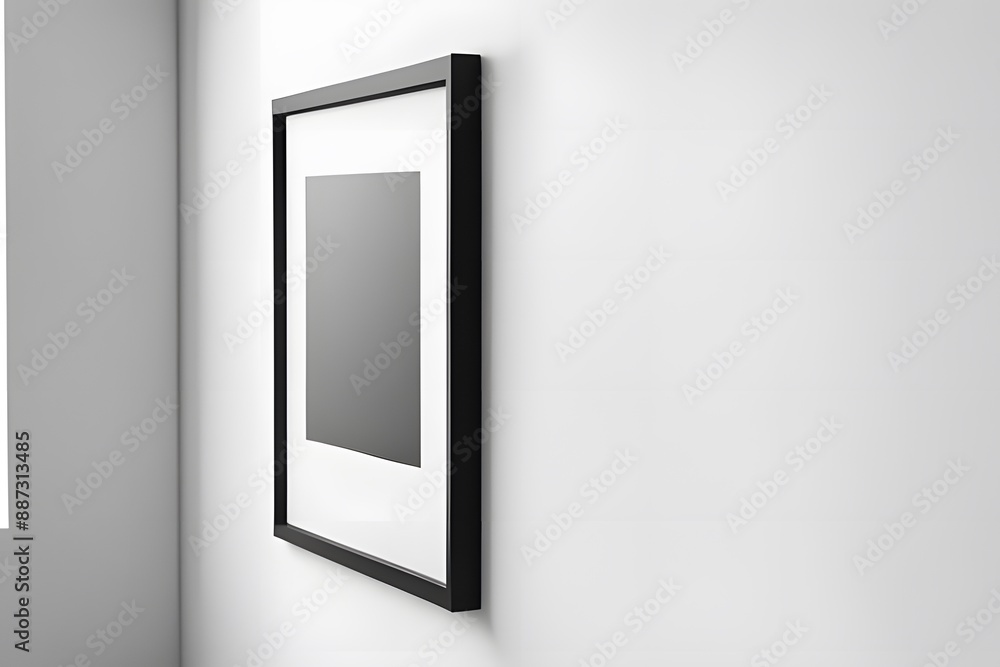 black frame mockup hanging on white wall. Perfect for artwork display black frame mockup hanging on white wall. Perfect for artwork display