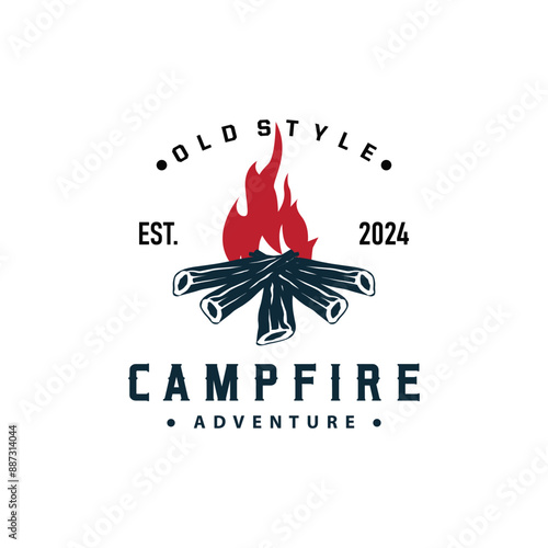 Design wood and fire, logo campfire bonfire vector camping adventure vintage illustration