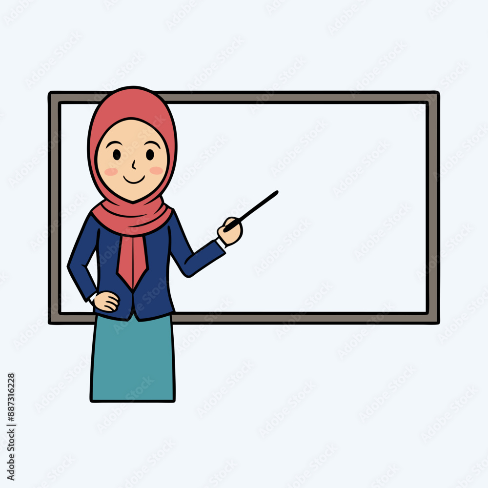 Teacher in hijab teaching on whiteboard vector art illustration Teacher in hijab teaching on whiteboard vector art illustration