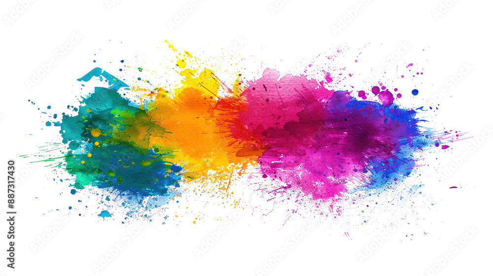 Obraz premium Abstract Colorful Splash Paint Brush Stain Grunge Isolated on Transparent Background PNG - Spray Splatter Paint Watercolor Wet Mud Liquid Smear Blotch Wallpaper Dot 