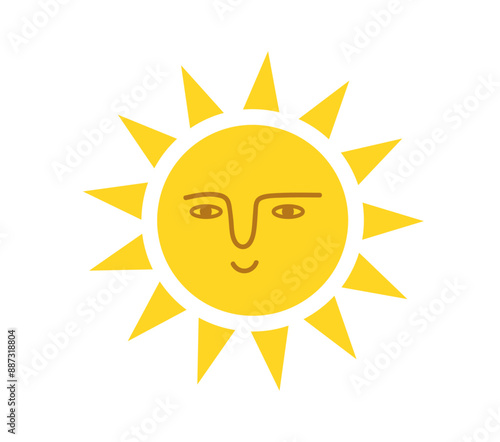 Sun smile icon. Happy smiling sun. Cute sun. Sunshine emoji. Funny emotion. Vector illustration 