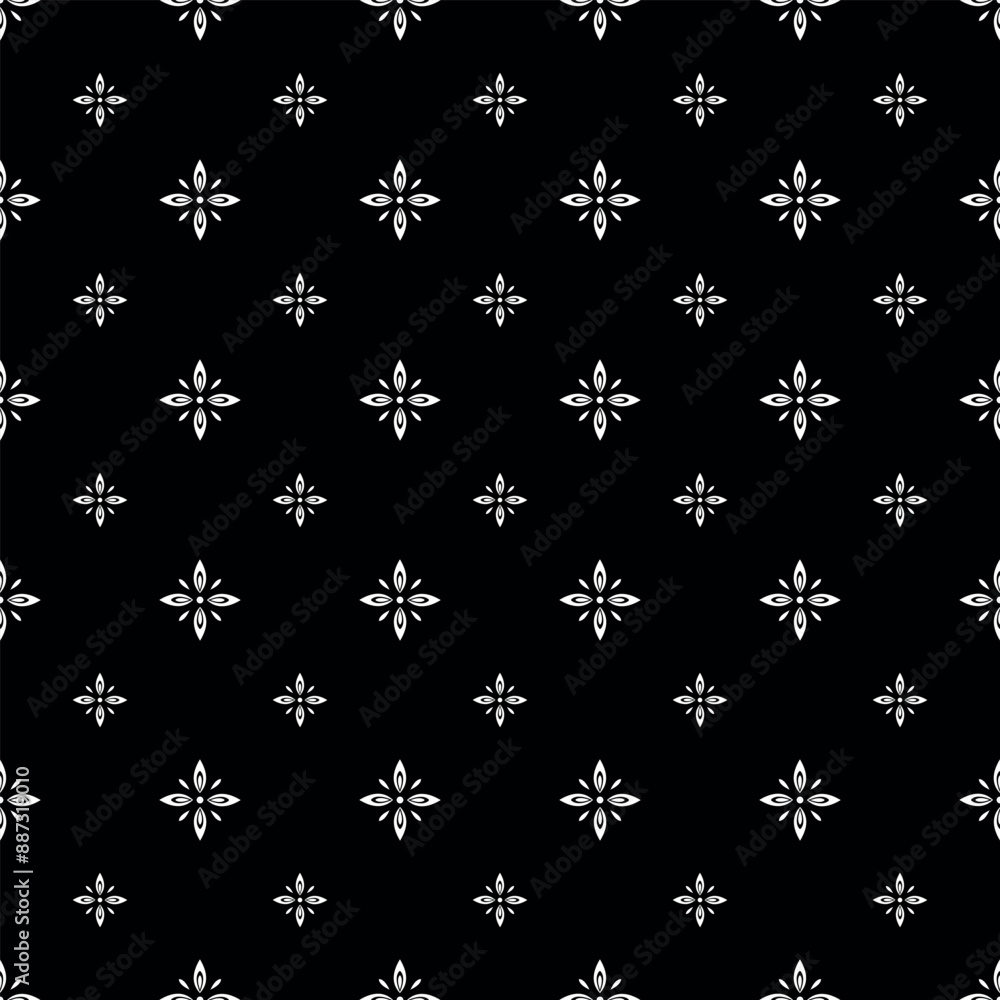 Flower geometric pattern. Seamless vector background. White and black ornament. Ornament for fabric, wallpaper, packaging. Decorative print. Flower geometric pattern. Seamless vector background. White and black ornament. Ornament for fabric, wallpaper, packaging. Decorative print.
