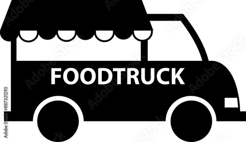Food truck logo icon. Vector foodtruck kitchen street van design icon