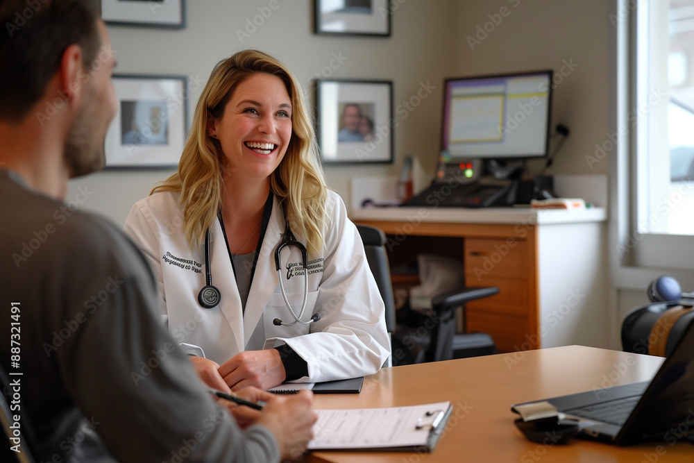 Smiling doctor talking with her patient Smiling doctor talking with her patient