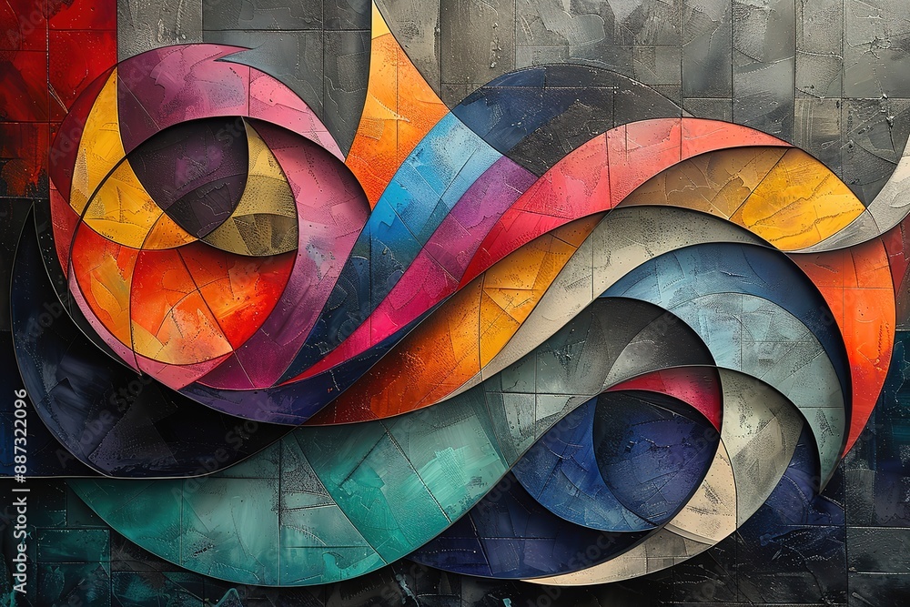 Fototapeta premium A colorful abstract painting with a wave-like shape