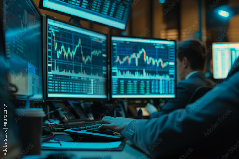 Stock market data on trader's monitors Stock market data on trader's monitors