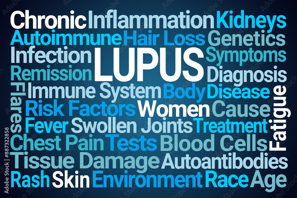 Lupus Word Cloud on Blue Background Lupus Word Cloud on Blue Background