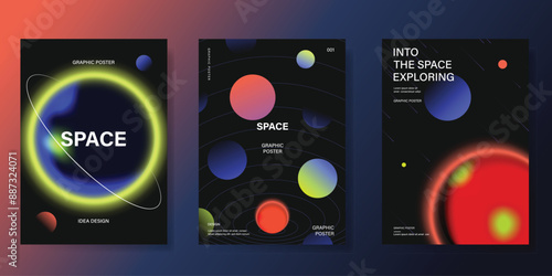 Planet and galaxy Space card vector set. Solar system with galaxy planets, asteroids, jupiter, saturn, mars, moon, ring line solar. Cosmic design for flyer, brochure, background, poster, cover.