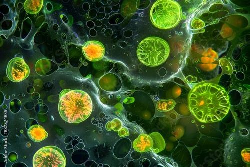 Peroxisomes: A high-resolution image of peroxisomes in a plant cell, involved in breaking down fatty acids and detoxifying harmful substances.  photo