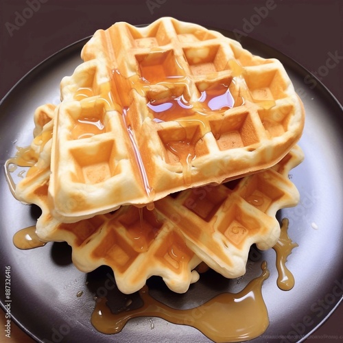 Delicious waffles topped with honey syrup.